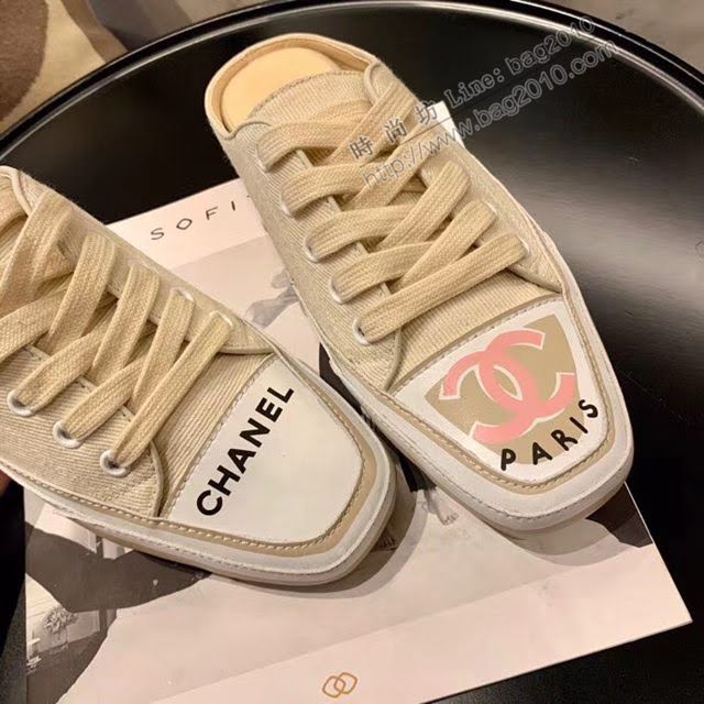 Chanel女鞋 香奈兒中古超軟半拖帆布鞋 超級百搭休閒鞋  naq1319